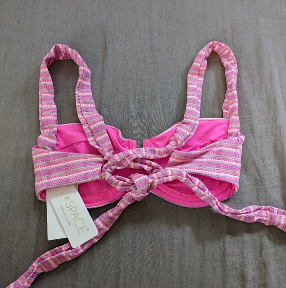 L*Space Camellia Lennox Electric Pique Stripe Pink Bikini Set - Picture 12 of 15